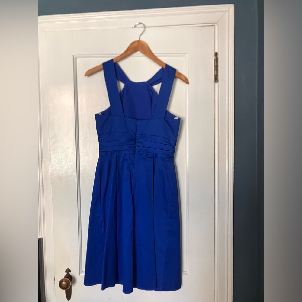 David's Bridal Royal Blue Cross-Back Halter Midi Bridesmaid Dress size 4 - Picture 3 of 5